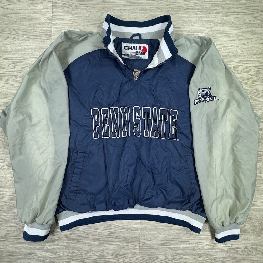 Chalk Line Men's Windbreaker Penn State Quarter Zip Blue Gray 2XL Vintage Jacket